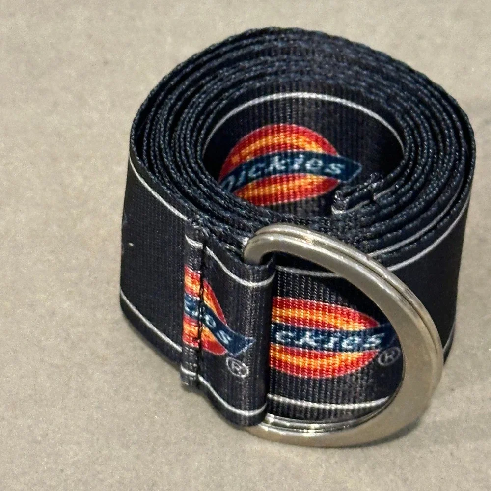 Dickies Mens Black Web Belt D-Ring Buckle Logo Print Adjustable Nylon Strap